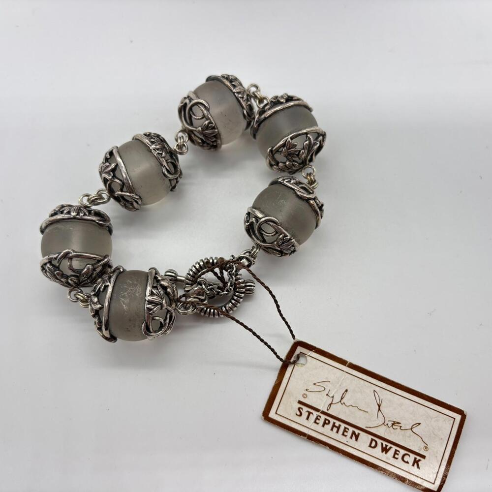 Stephen Dweck Bracelet Large Frosted Rock Crystals Sterling Galle Caps NWT - Picture 3 of 9